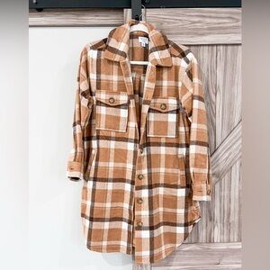 Time & Tru Plaid Shacket - Women’s Brown & White Checkered Jacket